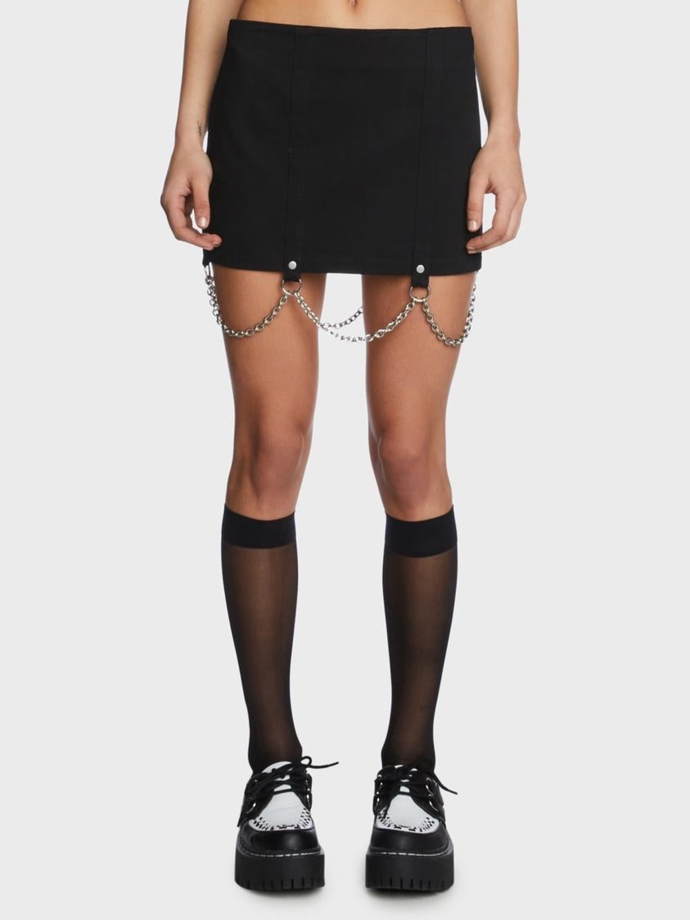 The Ragged Priest Black Mini Skirt‎ with Silver Chain Accents